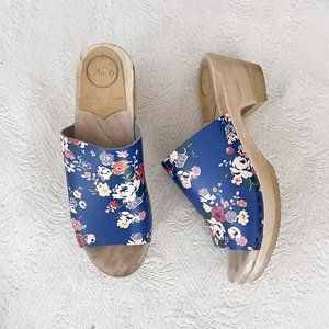 No. 6 Daria Clog on Mid Heel in Blue Floral SZ 39 / US 9 Open Toe Clog Sandal No